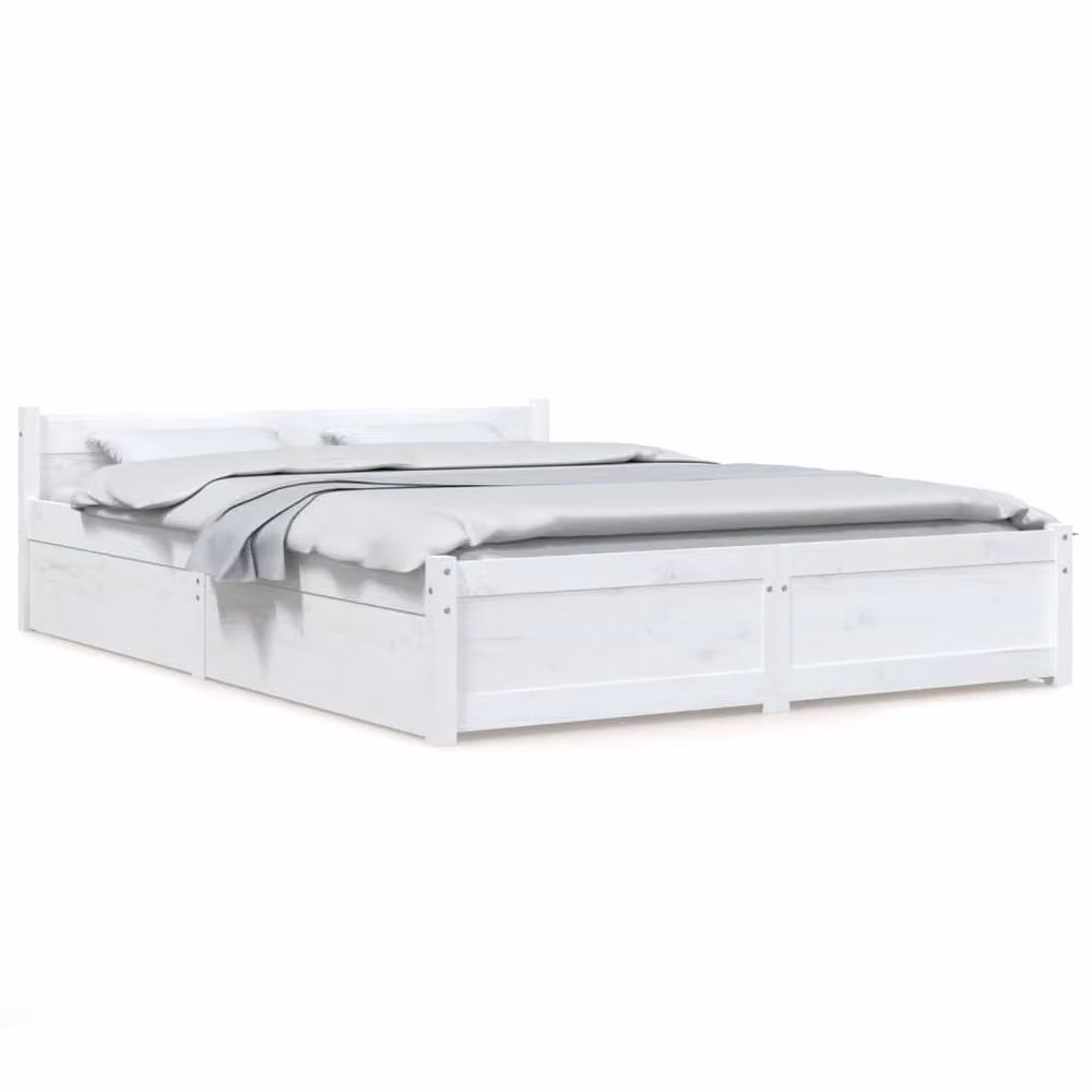 Berkfield Home Modern White Pine Wood Bed Frame with Drawers W: 150 cm, D: 200 cm – 2