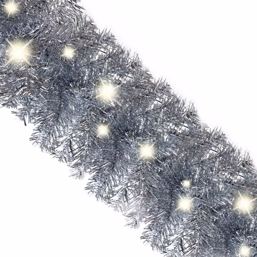 Berkfield Home Cosy Christmas Garland with Warm White LED Lights, Silver, 20 m – 4