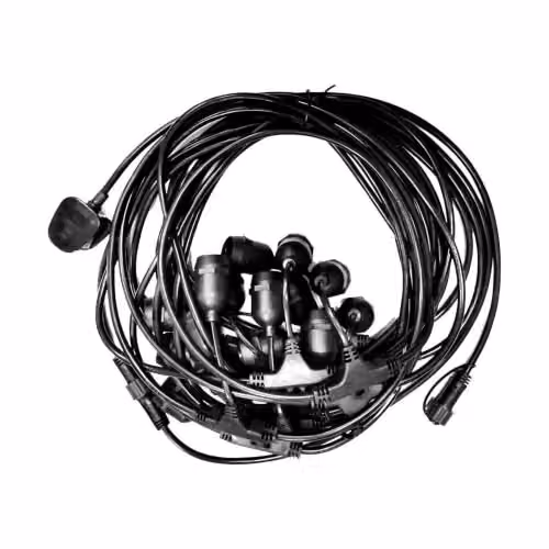 V-TAC Black Outdoor LED String Lights with 15 Sphere Sockets, 15m Length – 4