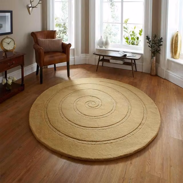 The Rug Shop UK Gold Handmade Geometric Circle Wool Rug, Diameter: 180 cm – 1