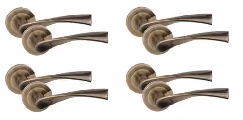 Golden Grace Astrid Design Door Handles in Antique Brass Finish, 4 Pairs