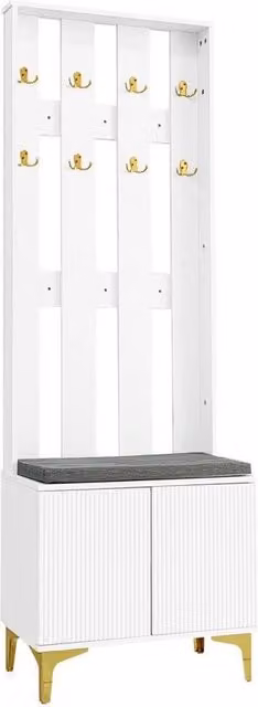 FORGEVIO Modern Hallway Furniture Set in White and Gold with Wardrobe, Coat Rack and Shoe Cabinet