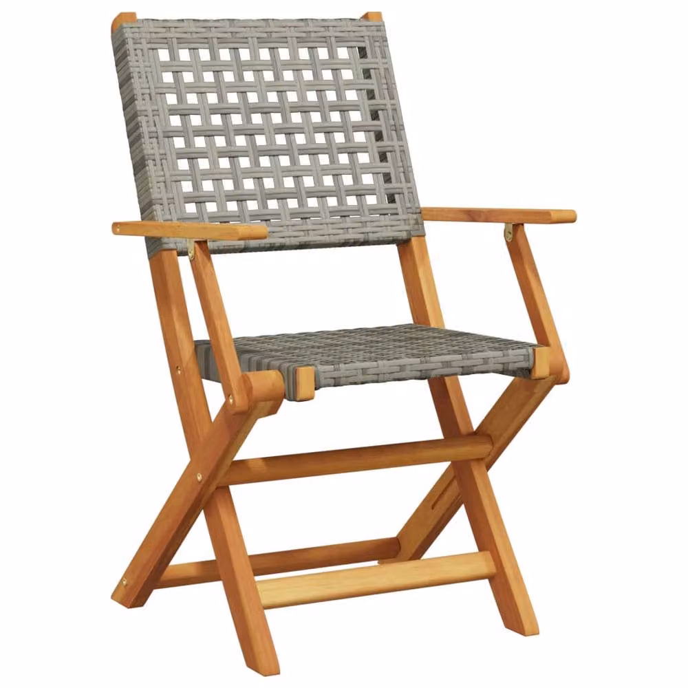 Berkfield Home 3 Piece Grey Poly Rattan and Acacia Wood Bistro Set – 3