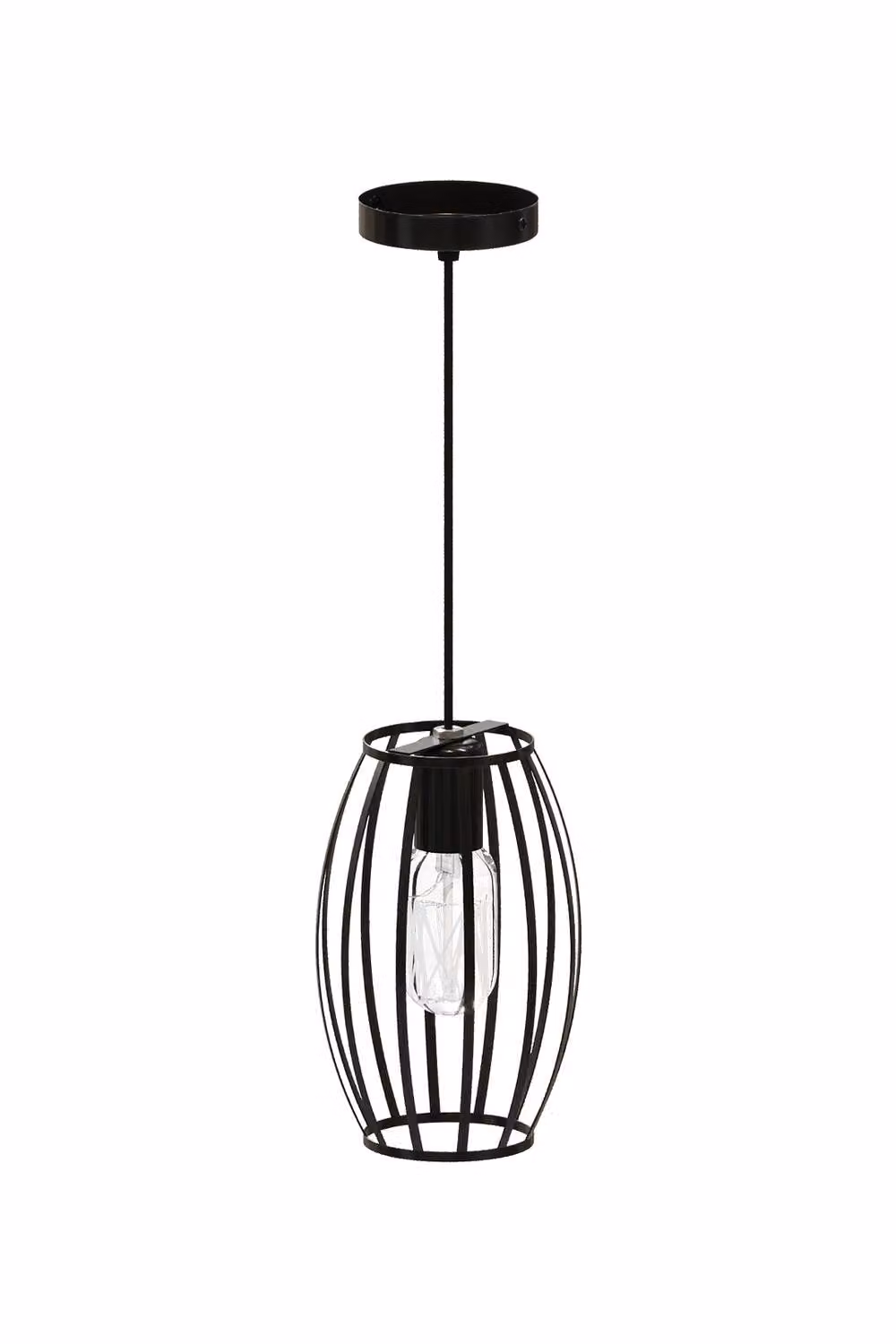 Living and Home Industrial Black Metal Single-Light Pendant Light with Transparent Shade – 2