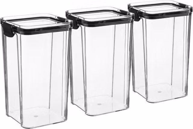 Argon Tableware Airtight and Leakproof Food Storage Container, 1.3 l, Black and Transparent, Pack of 3