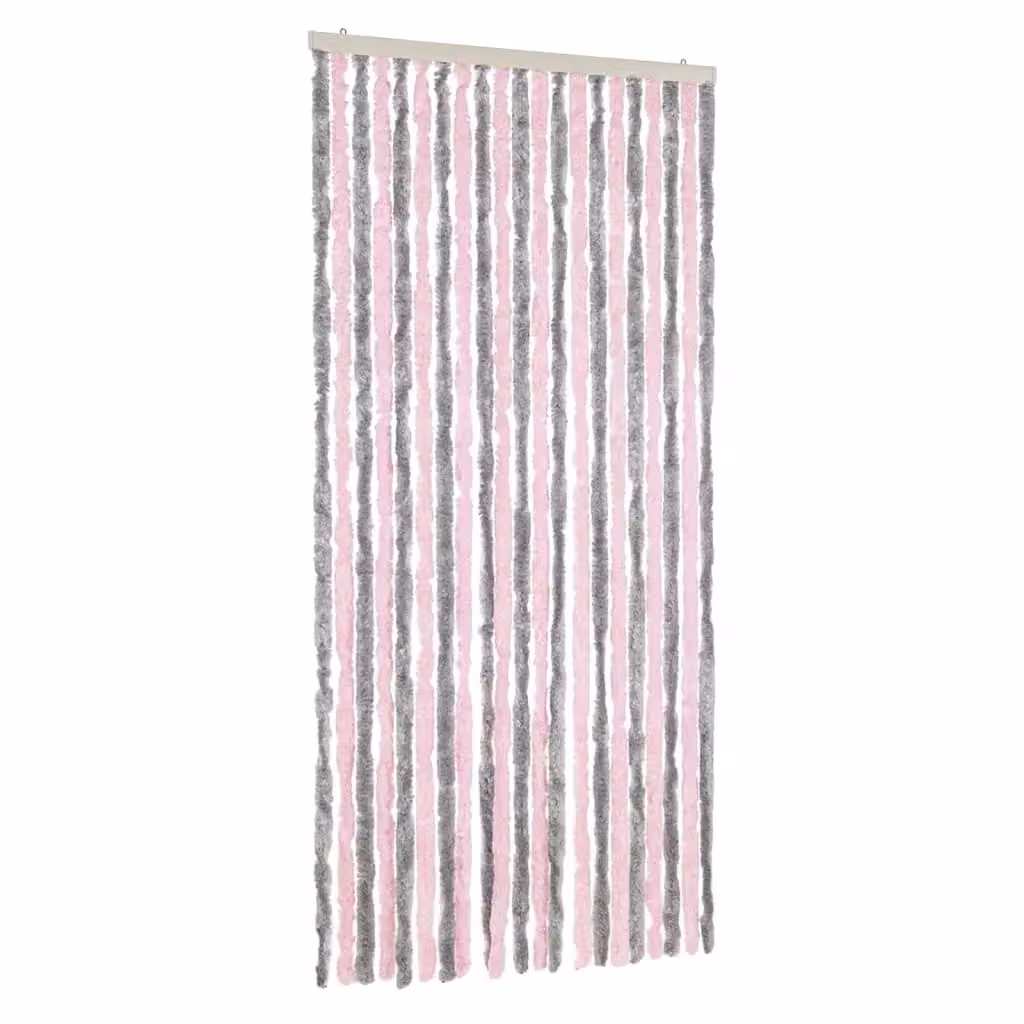 Berkfield Home Striped Chenille Fly Curtain in Silver, Grey and Pink, W: 90 cm, H: 220 cm – 2