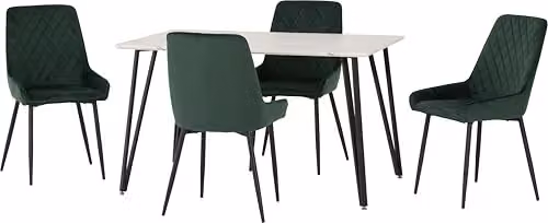 Seconique Marlow Dining Set with Avery Chairs in White Marble Effect and Green – 3