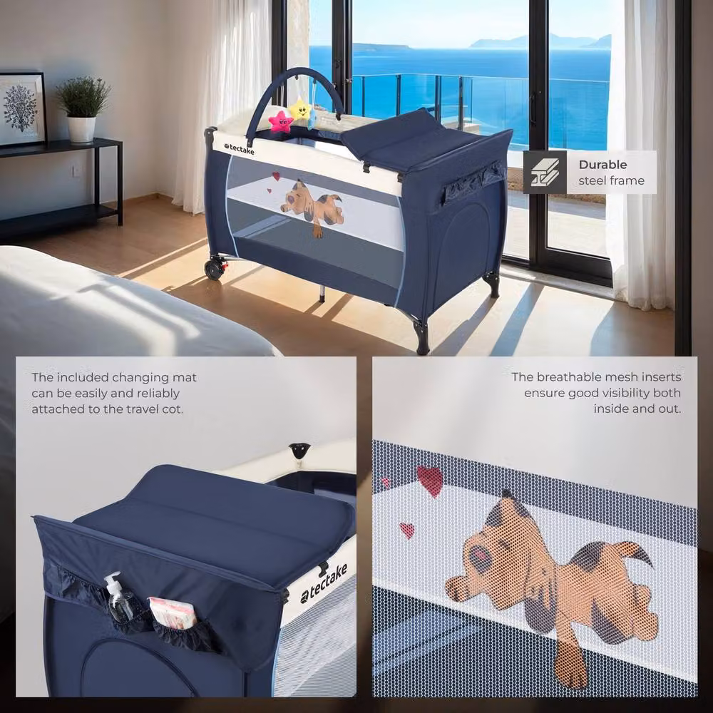 tectake Large Travel Cot for Dogs in Blue – 4