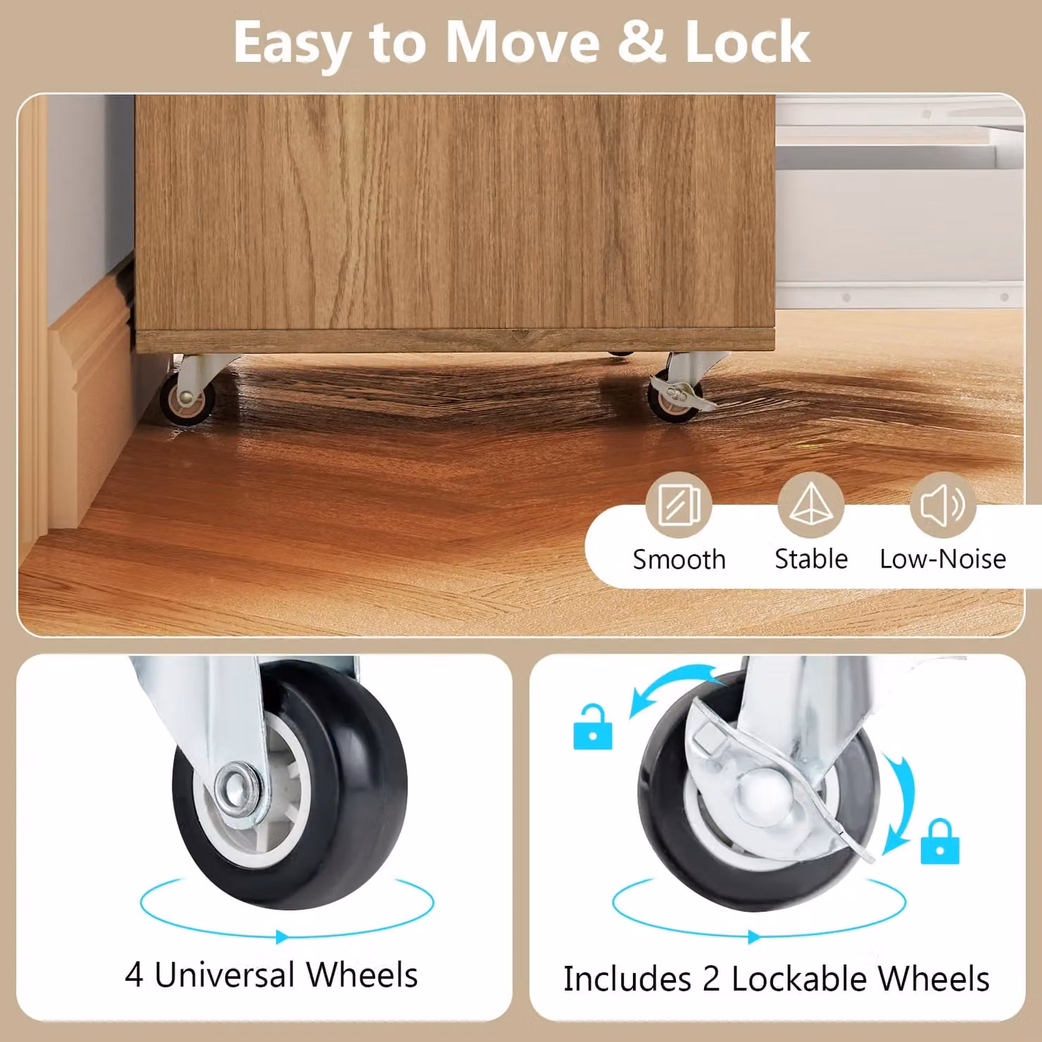 Costway 5 Drawer Rolling Dresser Storage Cabinet with Lockable Wheels in Sand – 3