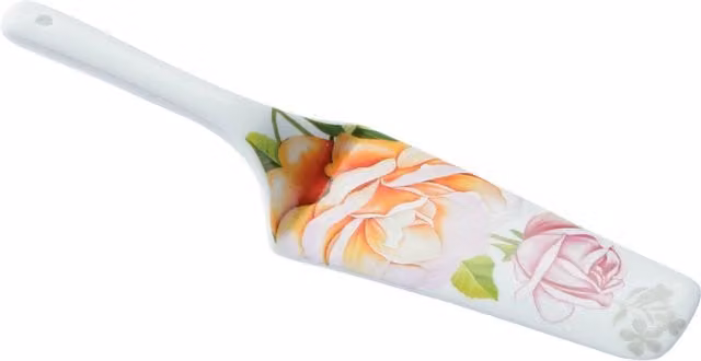 Orsina White Ceramic Serving Piece for Peach Rose Cake Slice