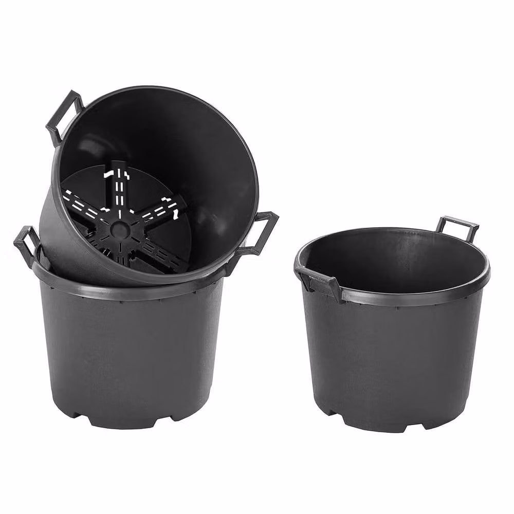 Gainsborough Set of 3 Black Plastic Plant Pots with Handles and Drainage Holes, W/D/H: 38 x 38 x 30 cm – 3