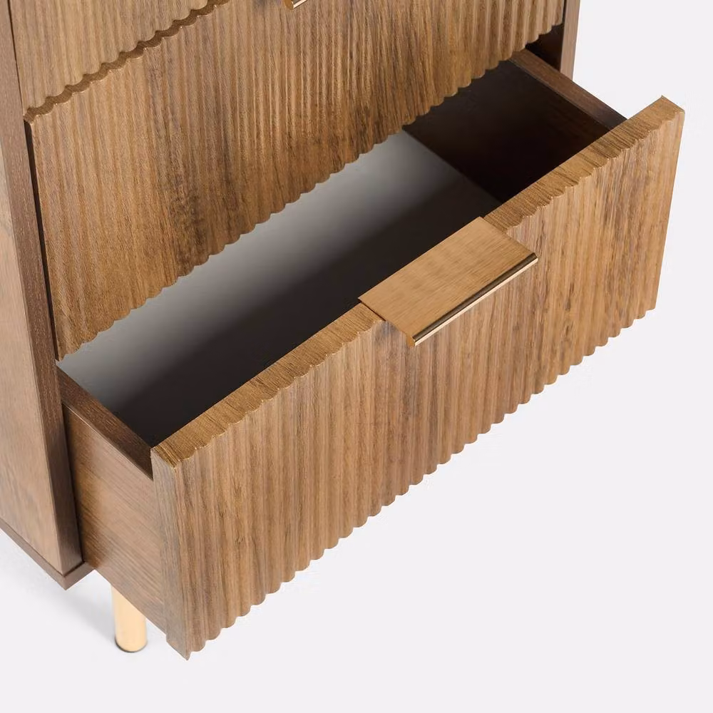 OHS Ribbed 4-Drawer Engineered Wood Storage Cabinet in Walnut Brown – 4