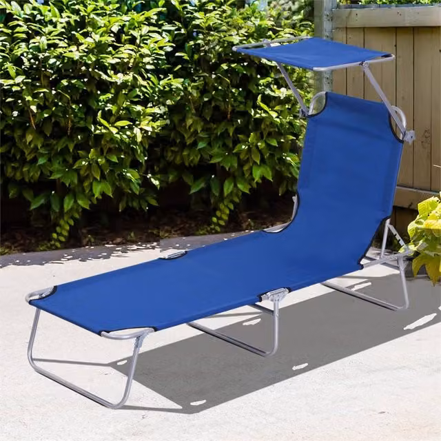 EONLION Blue Reclining Sun Lounger Chair with Adjustable Headrest and Multi-Position Glide – 1