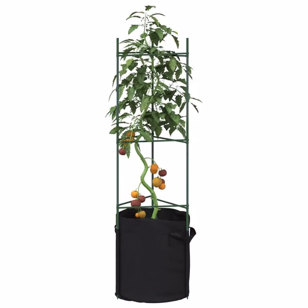 Berkfield Home Tomato Cage with Plant Bag, 2 Pack, Green Steel and Plastic Support for Vegetable Gardens, Height: 116 cm – 2