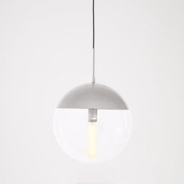 Interiors by Premier Modern Sphere Pendant Light in Chrome and Silver with Transparent Glass