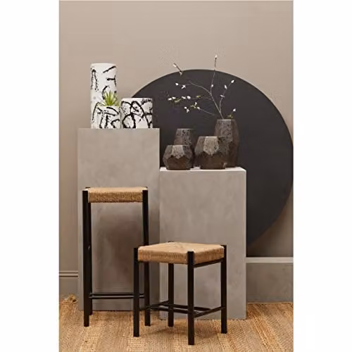 Premier Housewares Rustic Beechwood Bar Stool with Black Rope Weaving, W35 x D35 x H72 cm – 3