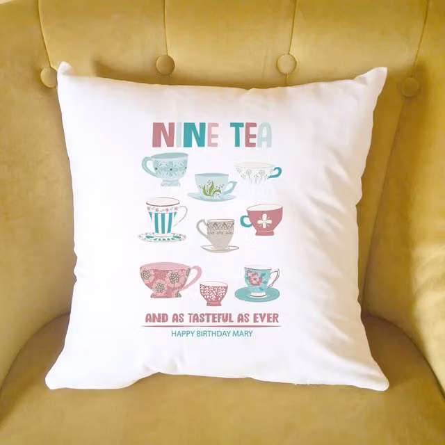 Afewhometruths Personalised 90th Birthday Gift Cushion for Tea Lovers, White, W/D/H: 40 x 40 x 40 cm