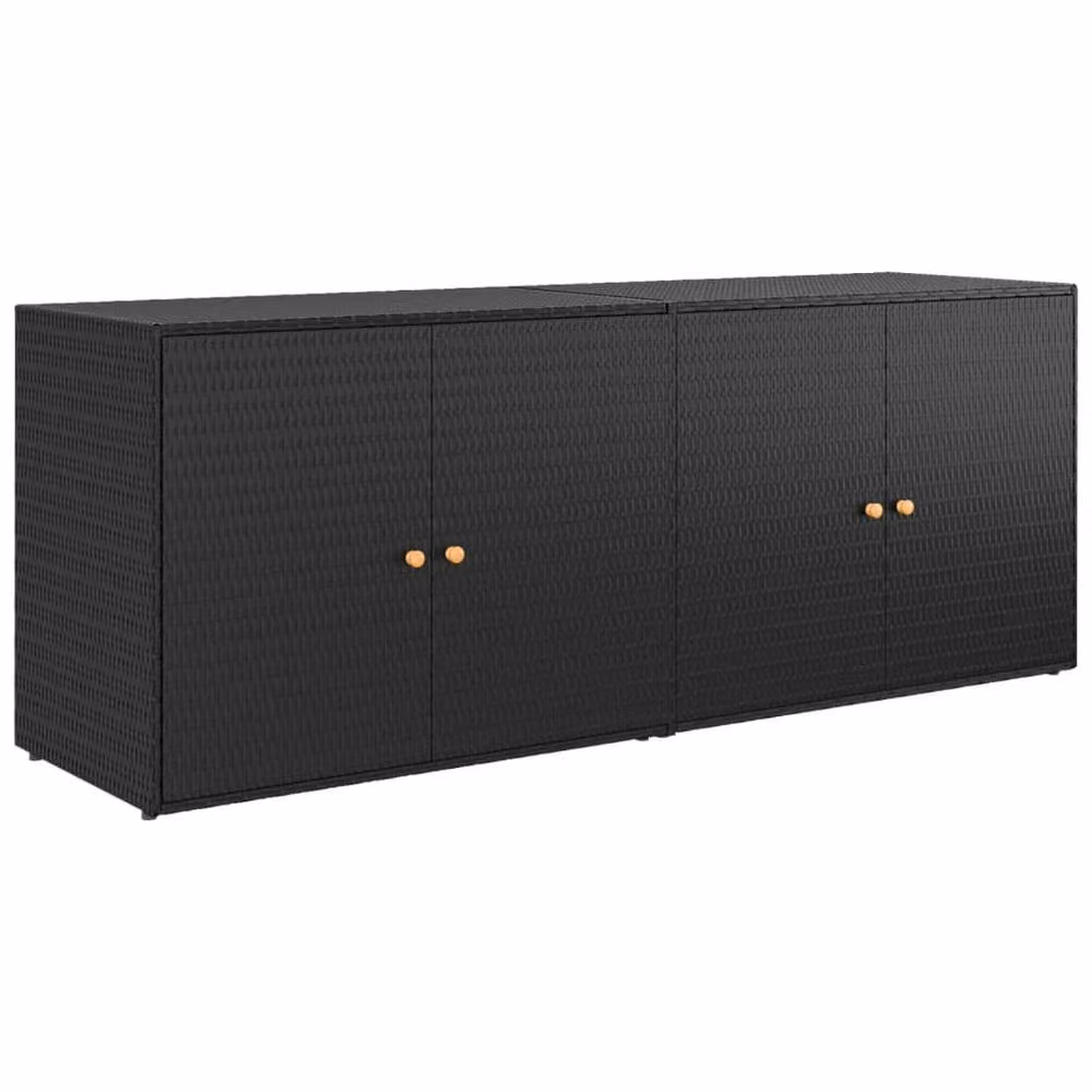 Berkfield Home Garden Storage Cabinet in Black Poly Rattan and Acacia Wood, H: 198 cm, W: 80 cm, D: 55.5 cm – 2