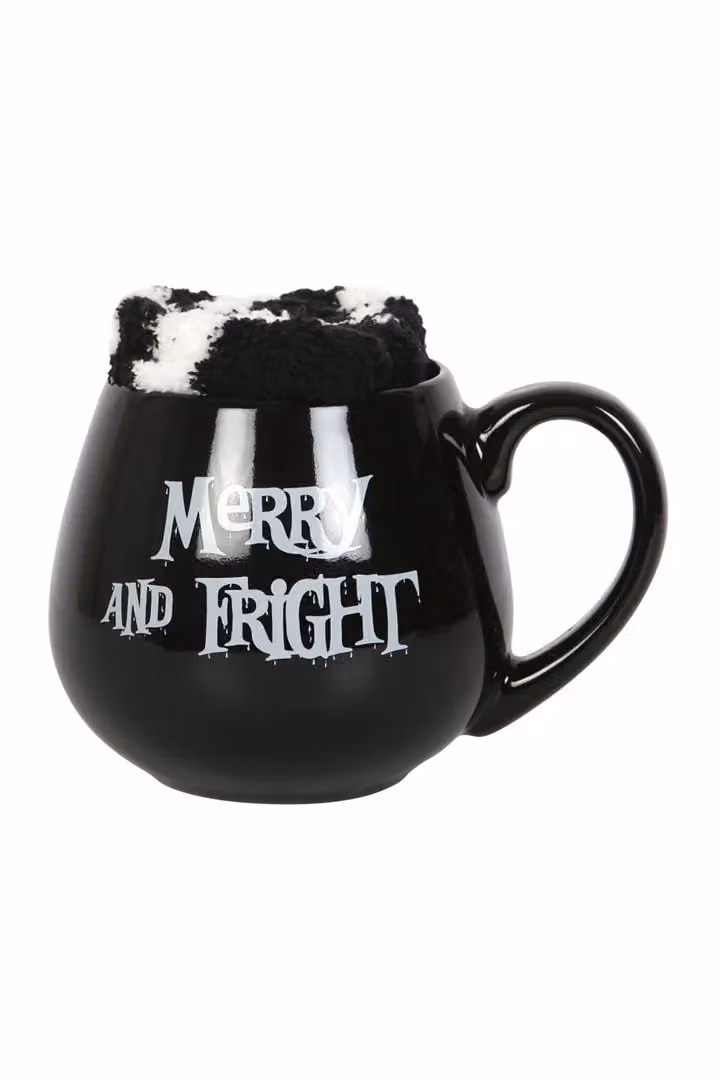 KDMD Merry & Fright Unisex Mug and Striped Socks Set in Black and White – 2