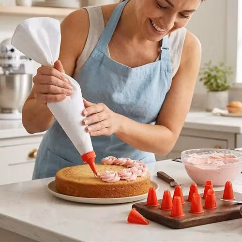 Orsina Cake Decorating Set with 10 Plastic Nozzles and Piping Bag in Red – 4