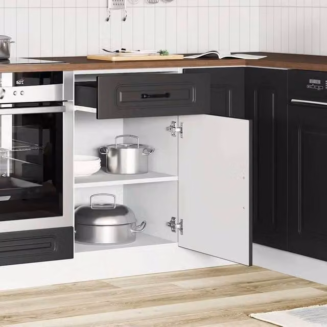 Berkfield Home Kalmar Kitchen Base Cabinet in Black Matt MDF, H 81.5 x W 50.0 x D 46.0 cm