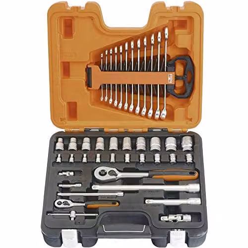 Bahco S410 41 Piece 1/4in and 1/2in Drive Socket and Spanner Set in Orange Stainless Steel with Case