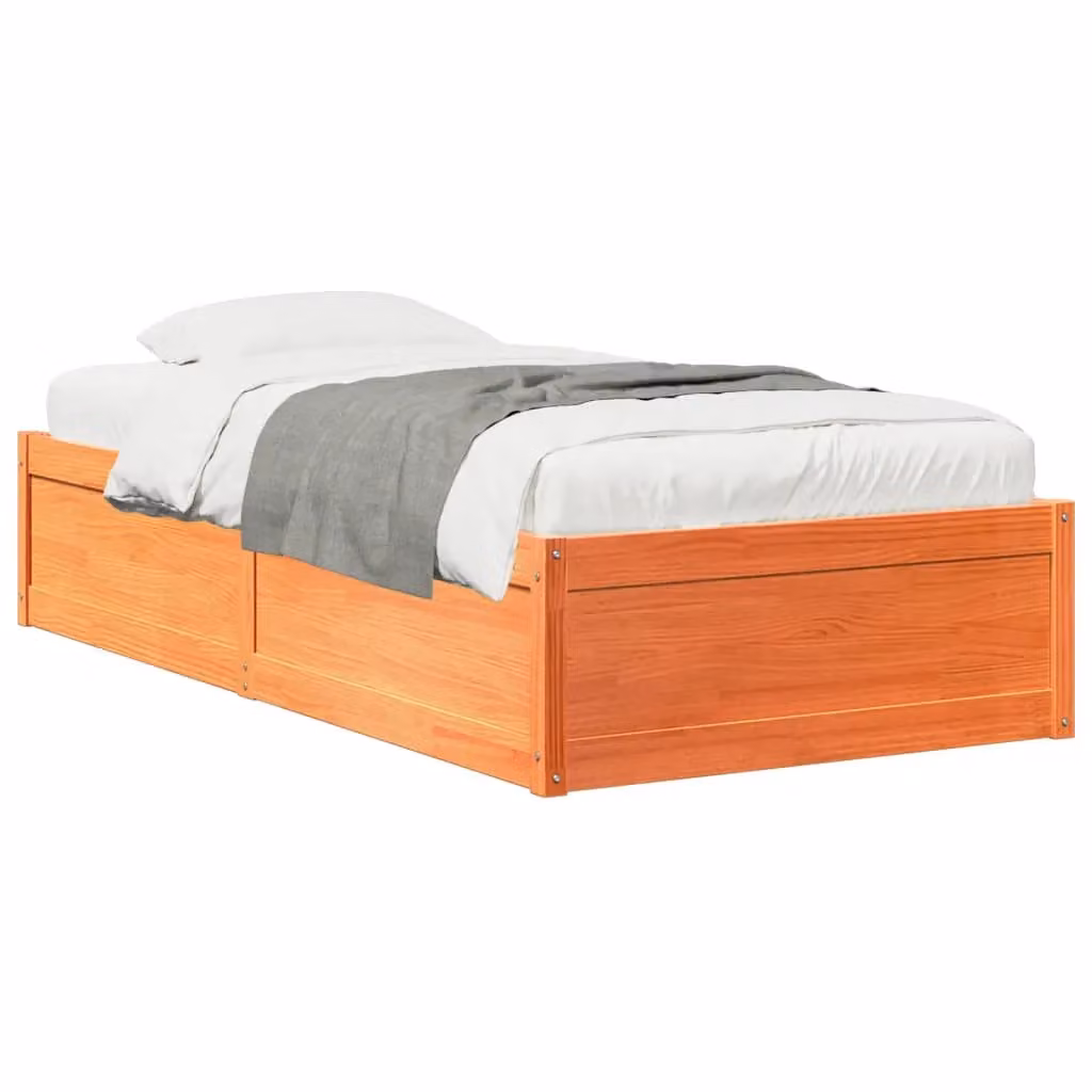 Berkfield Home Single Solid Wood Pine Bed Frame in Wax Brown, W/D/H: 90 x 190 cm – 2
