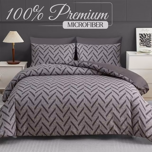 Pamposh Single Microfibre Duvet Cover Set in Grey and Black, featuring a Reversible Design and Zip Closure