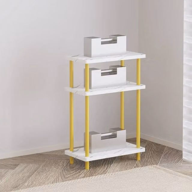 VOGREX White 3-Tier Side Table Storage Shelf for Bedroom and Living Room – 1