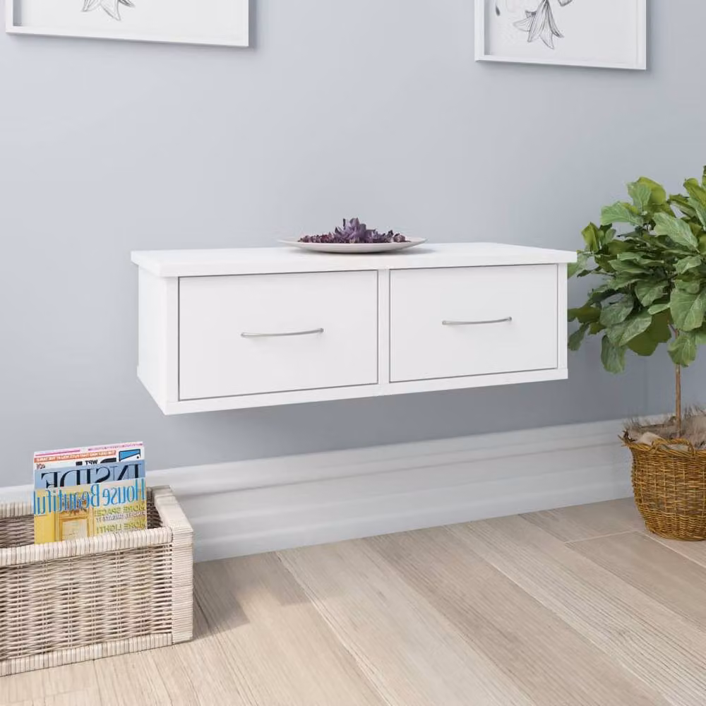 Berkfield Home Wall-mounted Drawer Shelf in White, W: 60 cm, D: 26 cm, H: 18.5 cm – 2