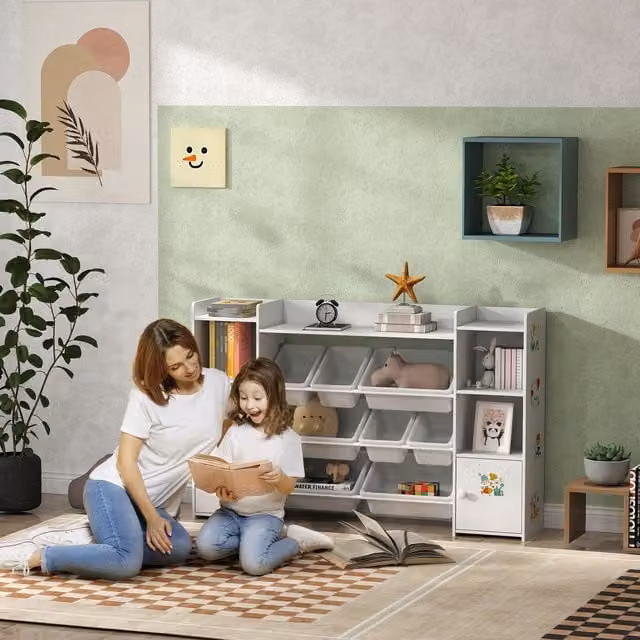 AIYAPLAY Kids Bookshelf and Toy Storage in White
