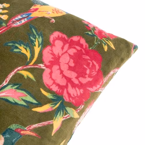 Riva Home Wylder Aviary Floral Cotton Velvet Decorative Cushion, Green, W/D/H: 50 x 50 x 50 cm – 3