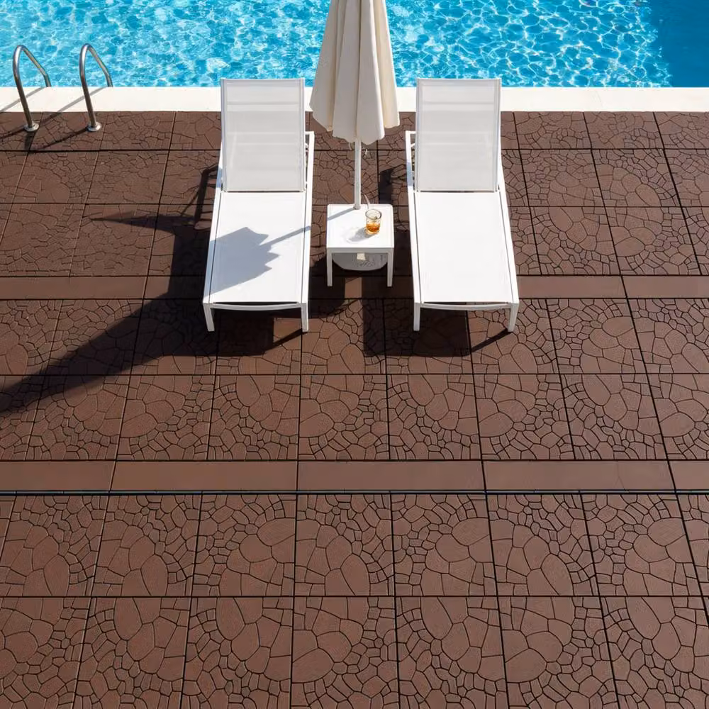 NIVOR 44 Piece Composite Plastic Decking Tiles for Indoor and Outdoor Use, Brown, 30 x 30 cm – 4