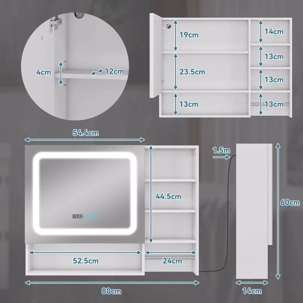FORGEVIO White Modern Wall Mounted Bathroom Mirror Cabinet with LED Lighting and Sensor Switch – 3