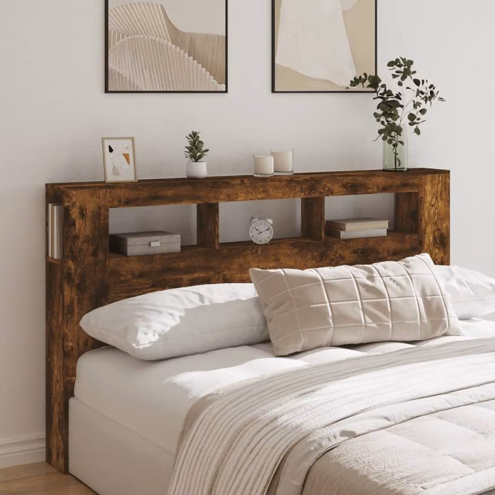 Berkfield Home LED Headboard in Smoked Oak Brown, W: 180 cm, D: 18.5 cm, H: 103.5 cm – 4