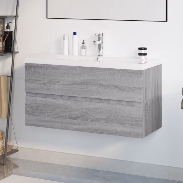 Berkfield Home Grey Sonoma Modern Bathroom Sink Cabinet with Built-in Basin