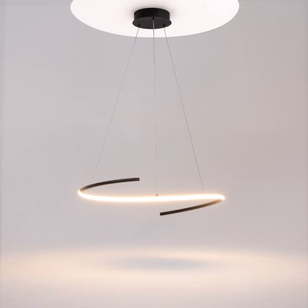 Netlighting Curve Modern LED Pendant Ceiling Light with White Shade and Black Finish, 1600lm – 2