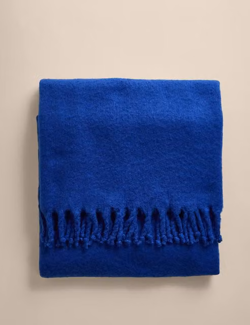 M&S Faux Mohair Throw in Bright Blue with Fringes