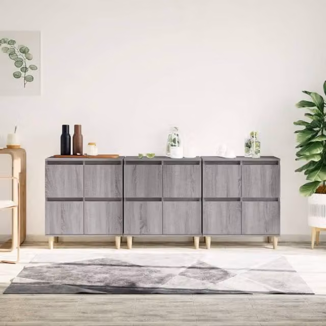 Berkfield Home Set of 3 Grey Sonoma Sideboards in Engineered Wood W/D/H: 60 x 35 x 70 cm