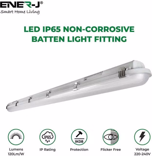 ENER-J LED Batten Light IP65 Waterproof 40W 4000K White, Diameter: 25 cm, Height: 19 cm