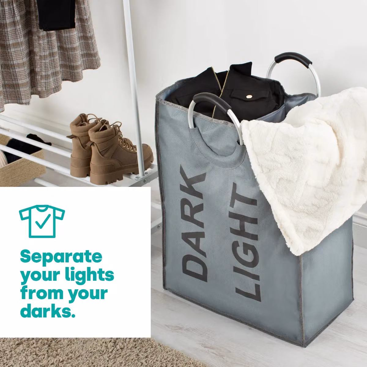 LIVIVO Grey Double Section Collapsible Laundry Basket with Handles – 2