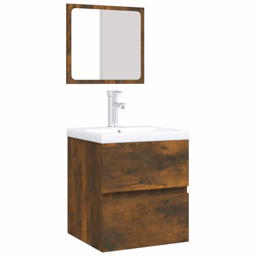 Berkfield Home Classic Bathroom Vanity Unit with Basin and Mirror Cabinet in Smoked Oak Brown – 3