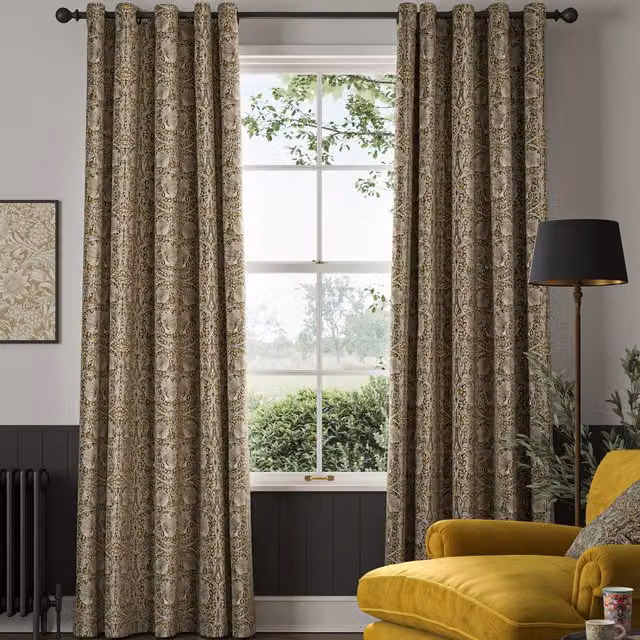 William Morris Pimpernel Made to Measure Floral Velvet Curtain in Flint Grey, Beige and Brown