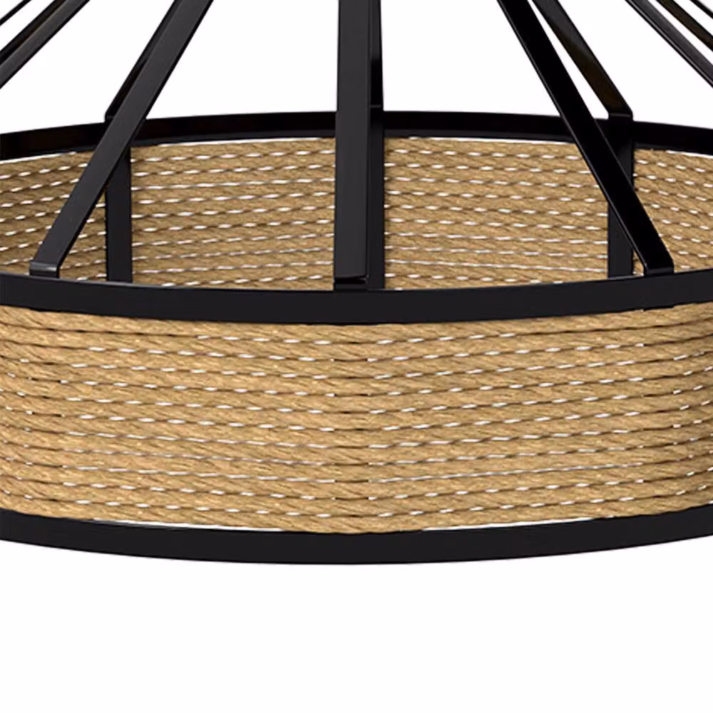 Emitto Industrial Modern Round Ceiling Pendant Light Shade in Black with Hemp Rope and Metal – 4