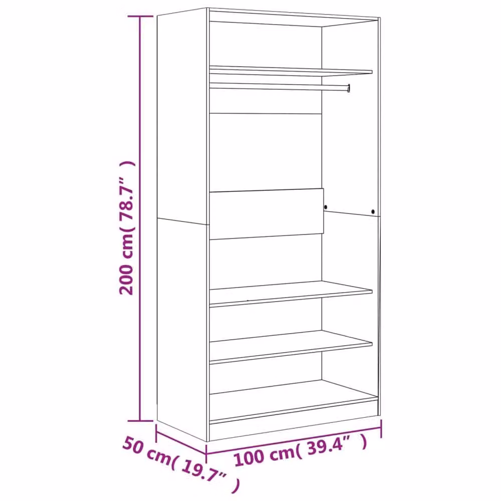 Berkfield Home Modern Brown Oak Wardrobe, W/D/H: 100 x 50 x 200 cm – 3