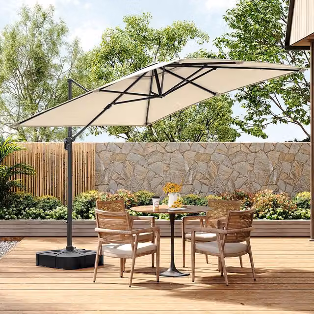 Livingandhome 3m Cantilever Parasol with Plastic Base in Beige
