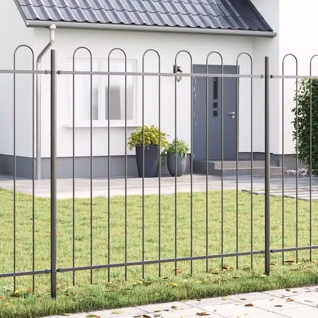 Berkfield Home Garden Steel Hoop Top Fence in Grey, W: 10.2 m, H: 3.4 m