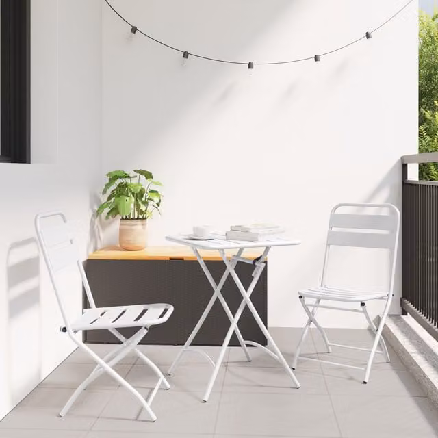 Berkfield Home 3-Piece Folding Bistro Set in White Lacquered Metal – 1