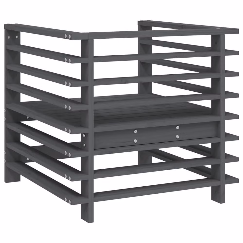 Berkfield Home Set of 2 Rustic Grey Solid Pine Wood Garden Chairs – 3