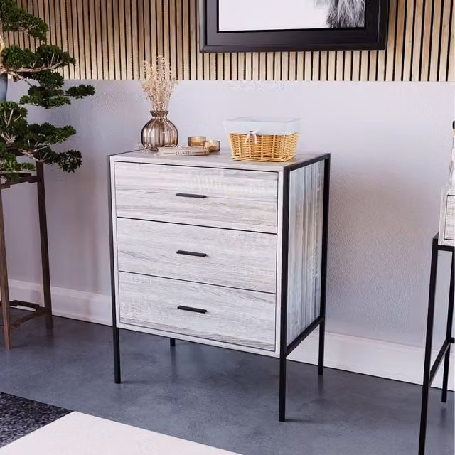 Vida Designs Brooklyn 3 Drawer Chest in Grey and Black Industrial Style